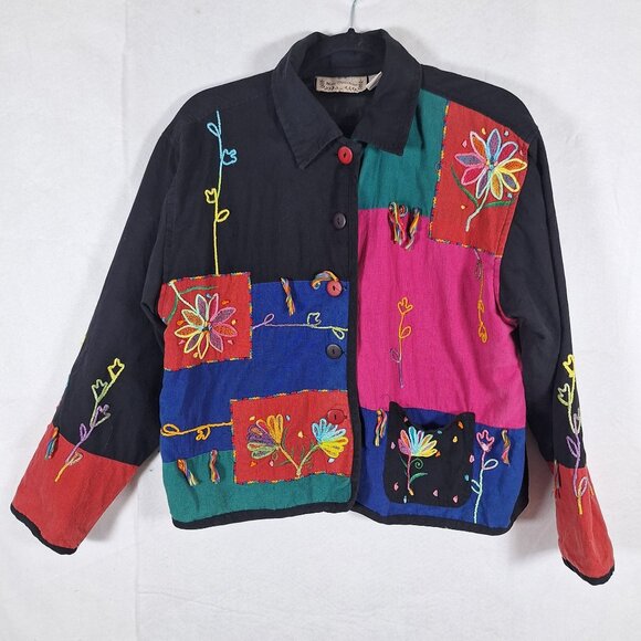 new directions Jackets & Blazers - Vintage Multi Color Stitched Womens Jacket Cottagecore Cozy Shabby Chic